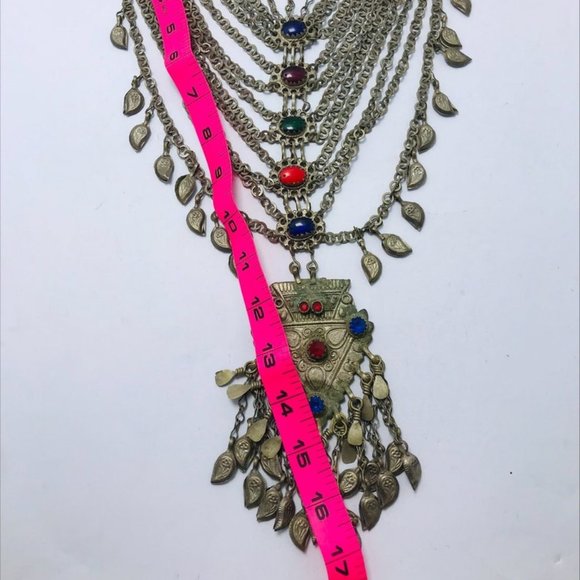 Multilayers Bib Necklace With Dangling Massive Pendant and Multicolor necklace - Picture 7 of 8